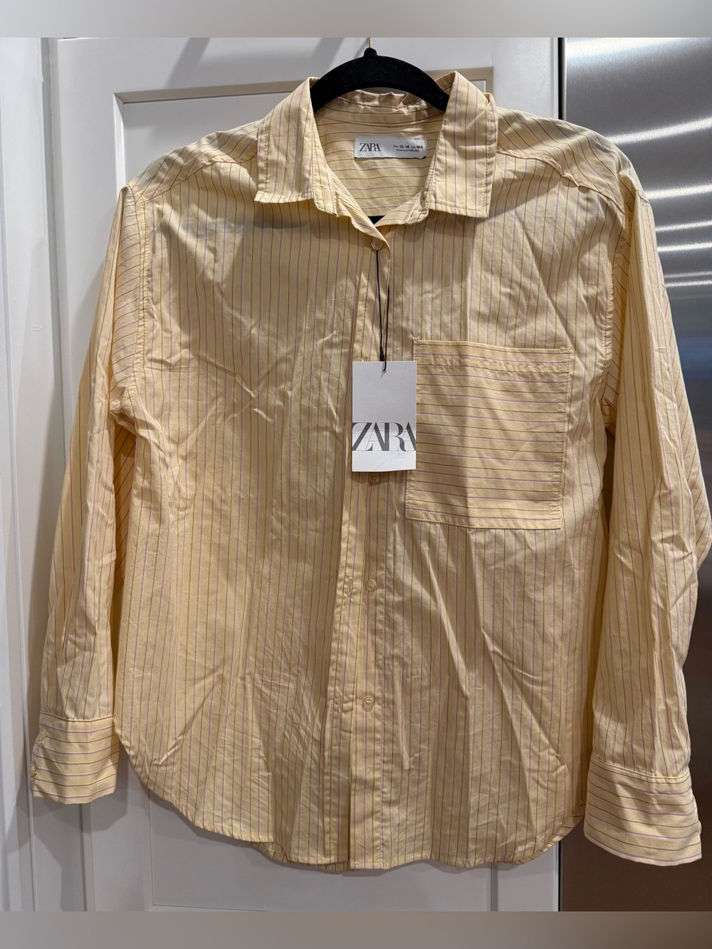 Zara Junior’s Pale Yellow w/ Light Pink Pinstripe Button-Down Shirt, Size: 13-14